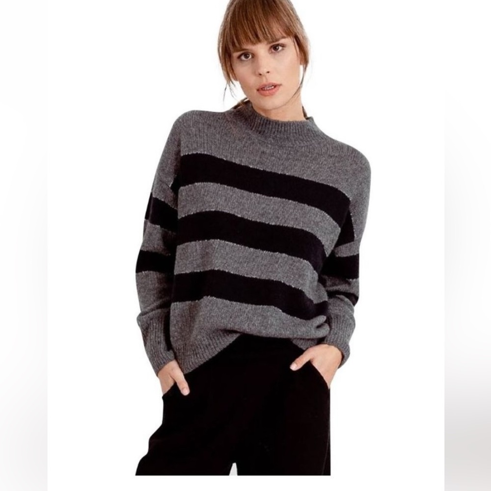 Rails Womens S Gray Black Striped Cashmere Wool Silk Mock Neck Ellise Sweater